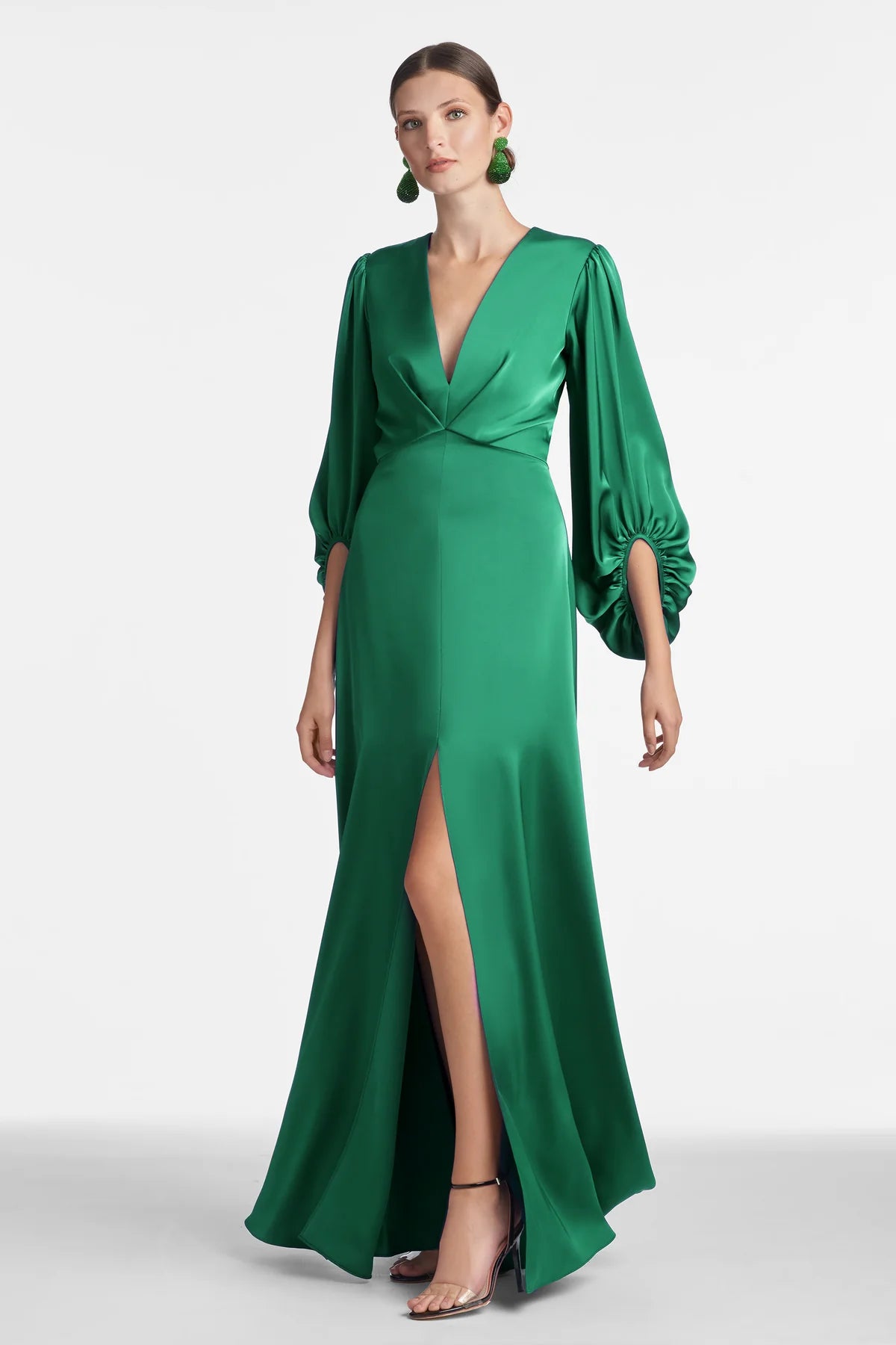 Sachin & Babi Jenny Emerald Green Satin Crepe Gown Size 12 $795