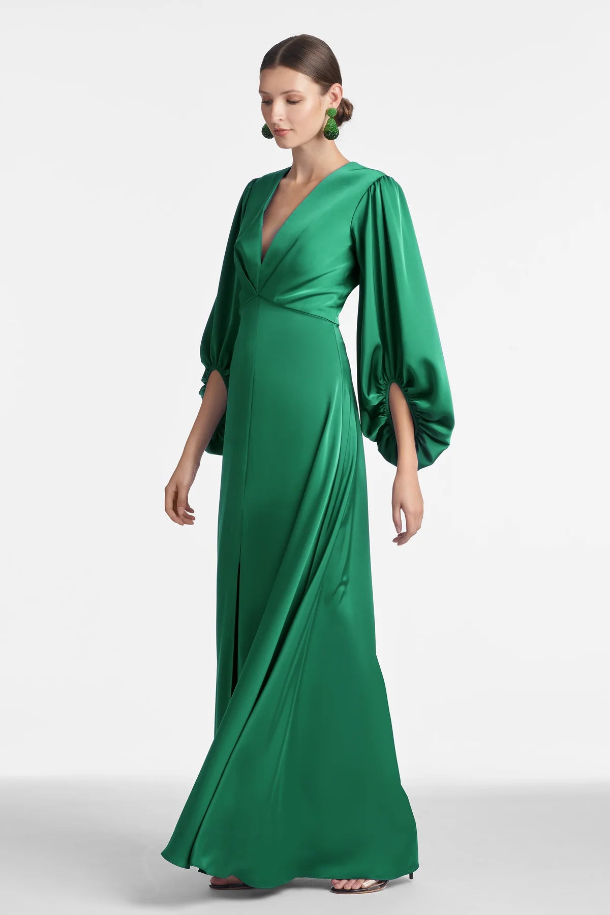 Sachin & Babi Jenny Emerald Green Satin Crepe Gown Size 12 $795