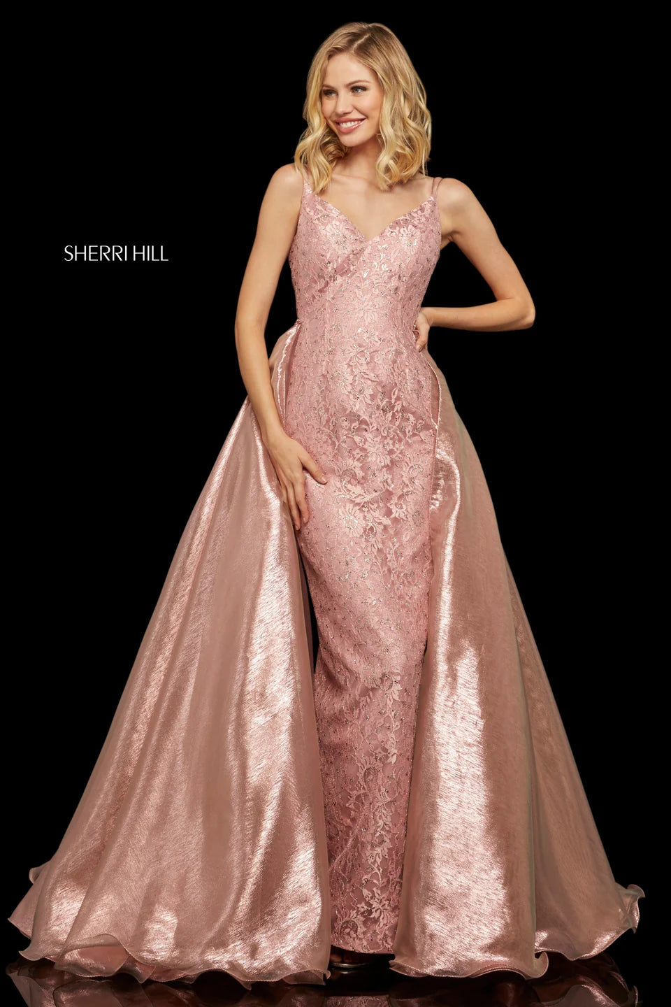 Sherri Hill 52975 Blush Metallic Organza Ball Gown Size 2 $750