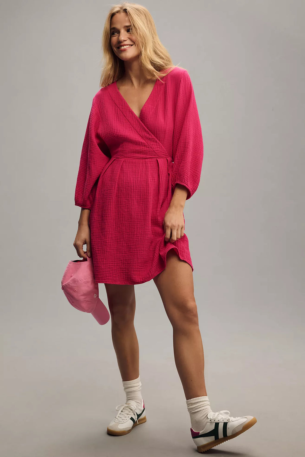 Nation Los Angeles Hedy Long-Sleeve Wrap Dress in hibiscus Sz Small $253