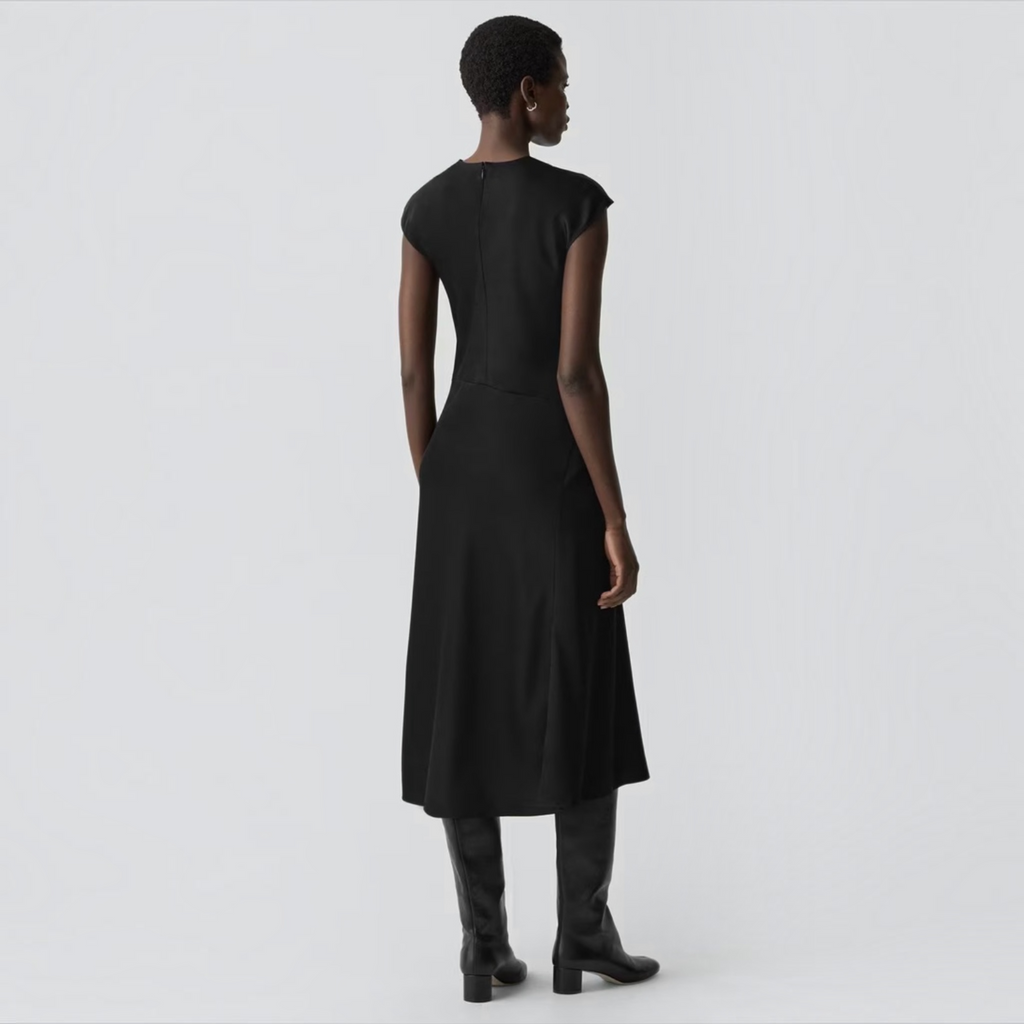 Theory Twist Bodice Satin Midi Dress Black Size 8