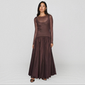 HUTCH Susanne Brown Sheer Mesh Drop-Waist Maxi Dress Size 2