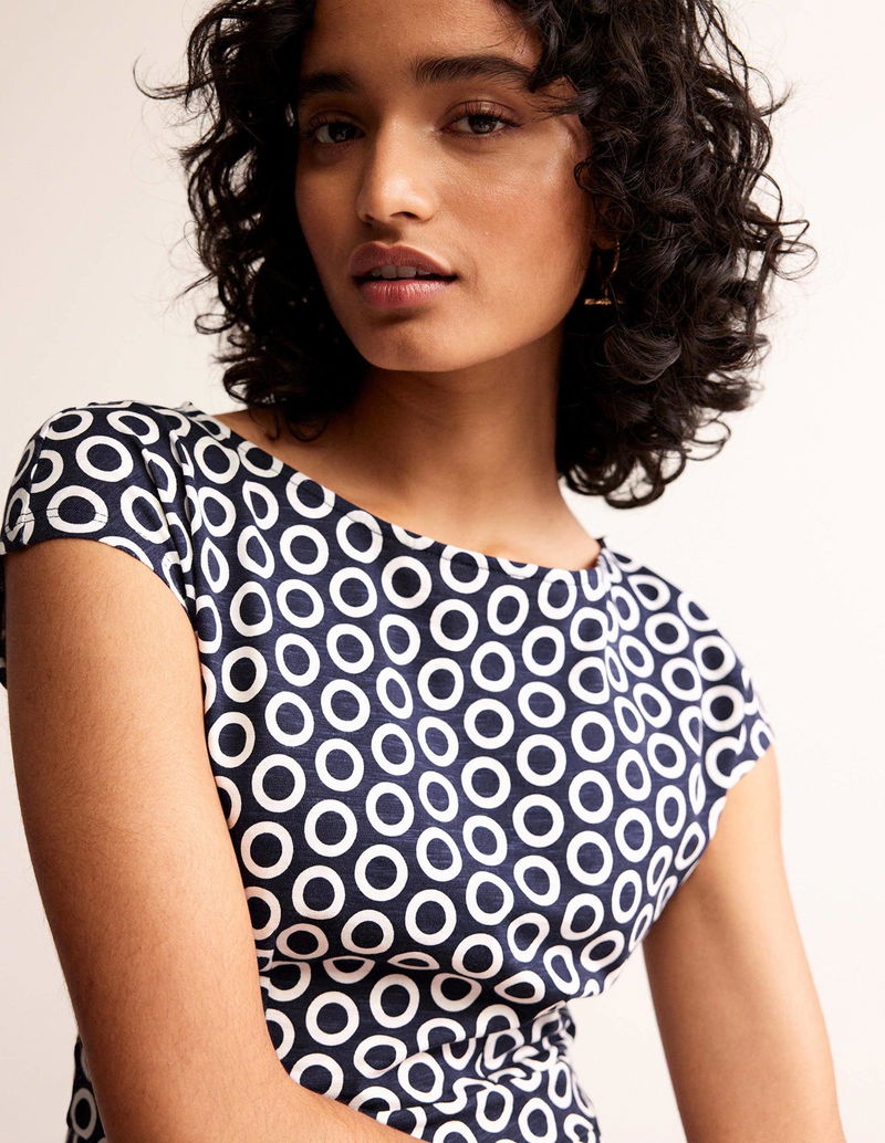 Boden Florrie Jersey Dress Blue Geometric Ring Print Pockets Size 10P