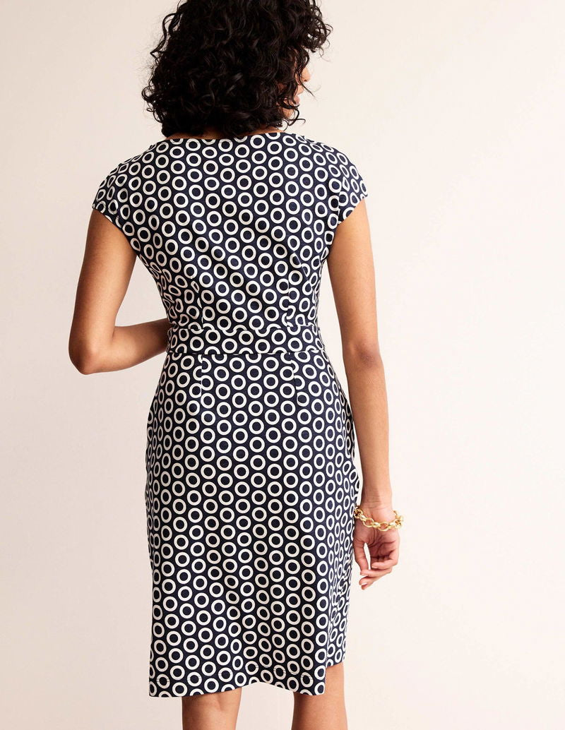 Boden Florrie Jersey Dress Blue Geometric Ring Print Pockets Size 10P