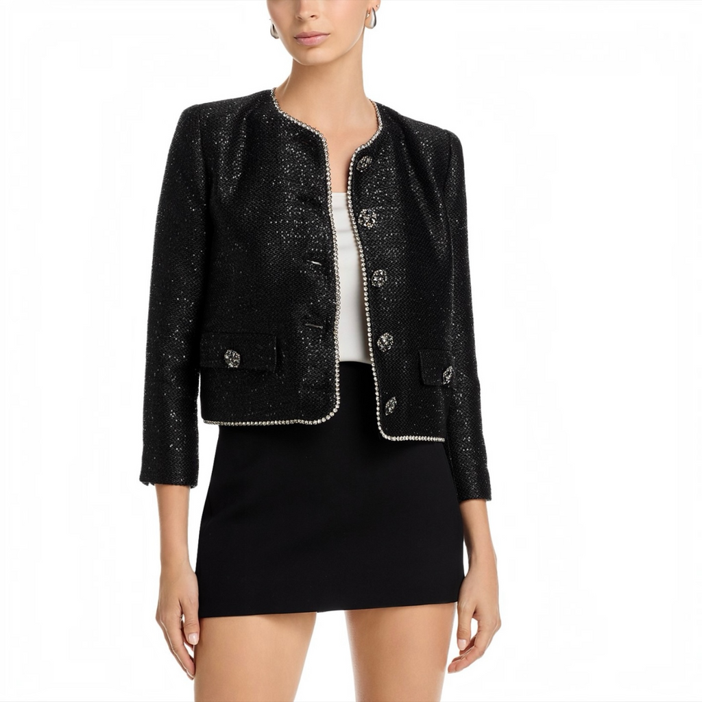 L’AGENCE Zell Crystal Trim Jacket Black Sequin Tweed Size 6