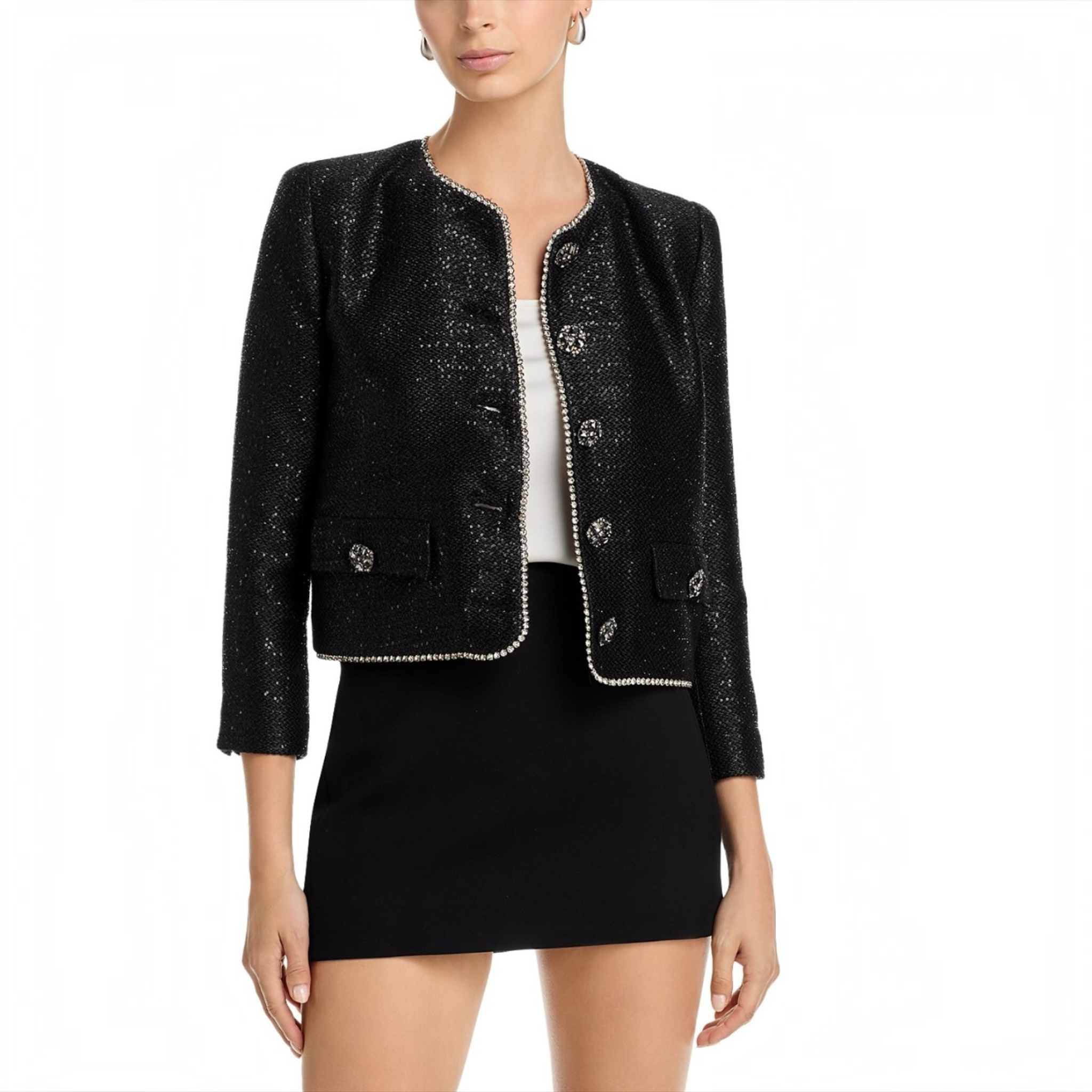 L’AGENCE Zell Crystal Trim Jacket Black Sequin Tweed Size 6