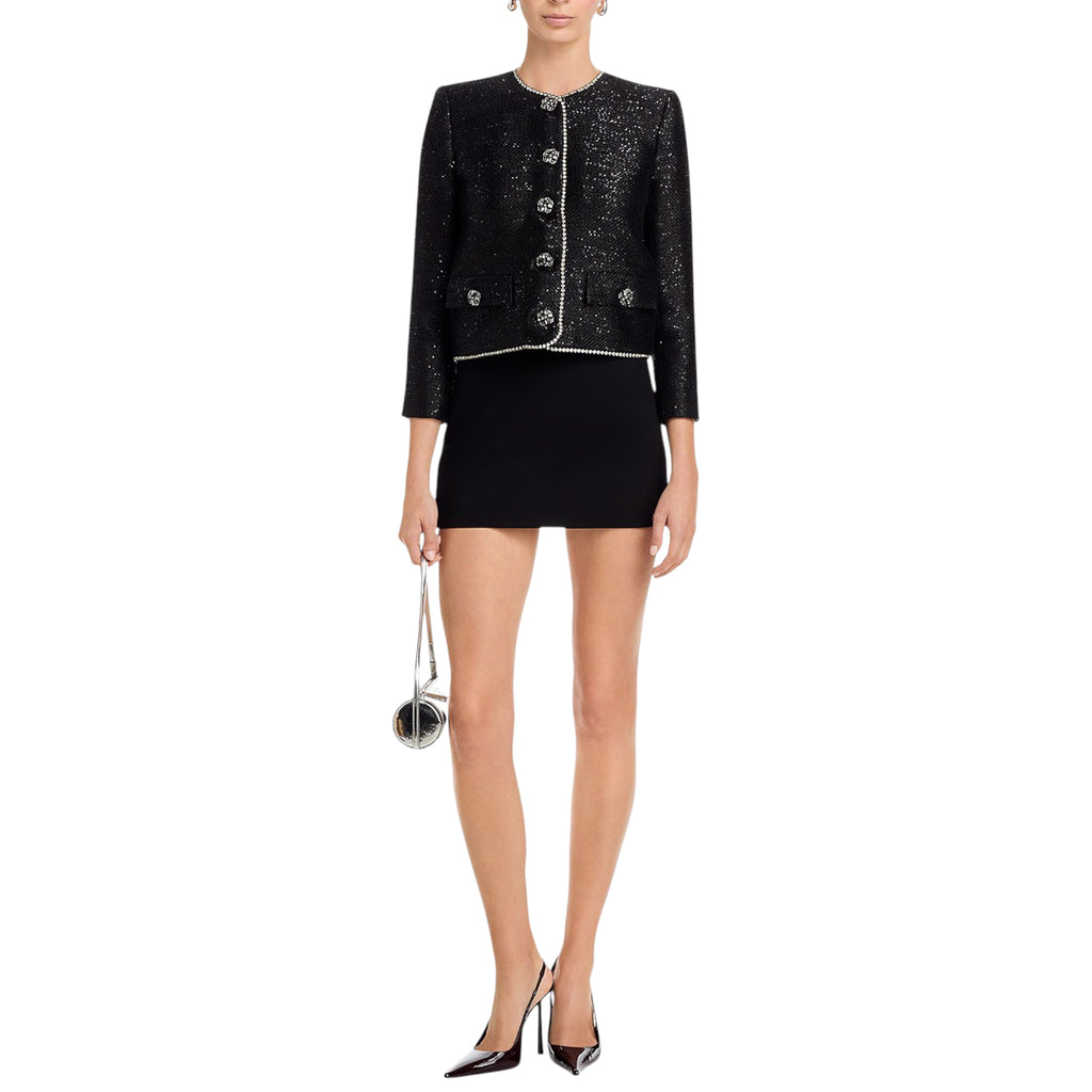 L’AGENCE Zell Crystal Trim Jacket Black Sequin Tweed Size 6