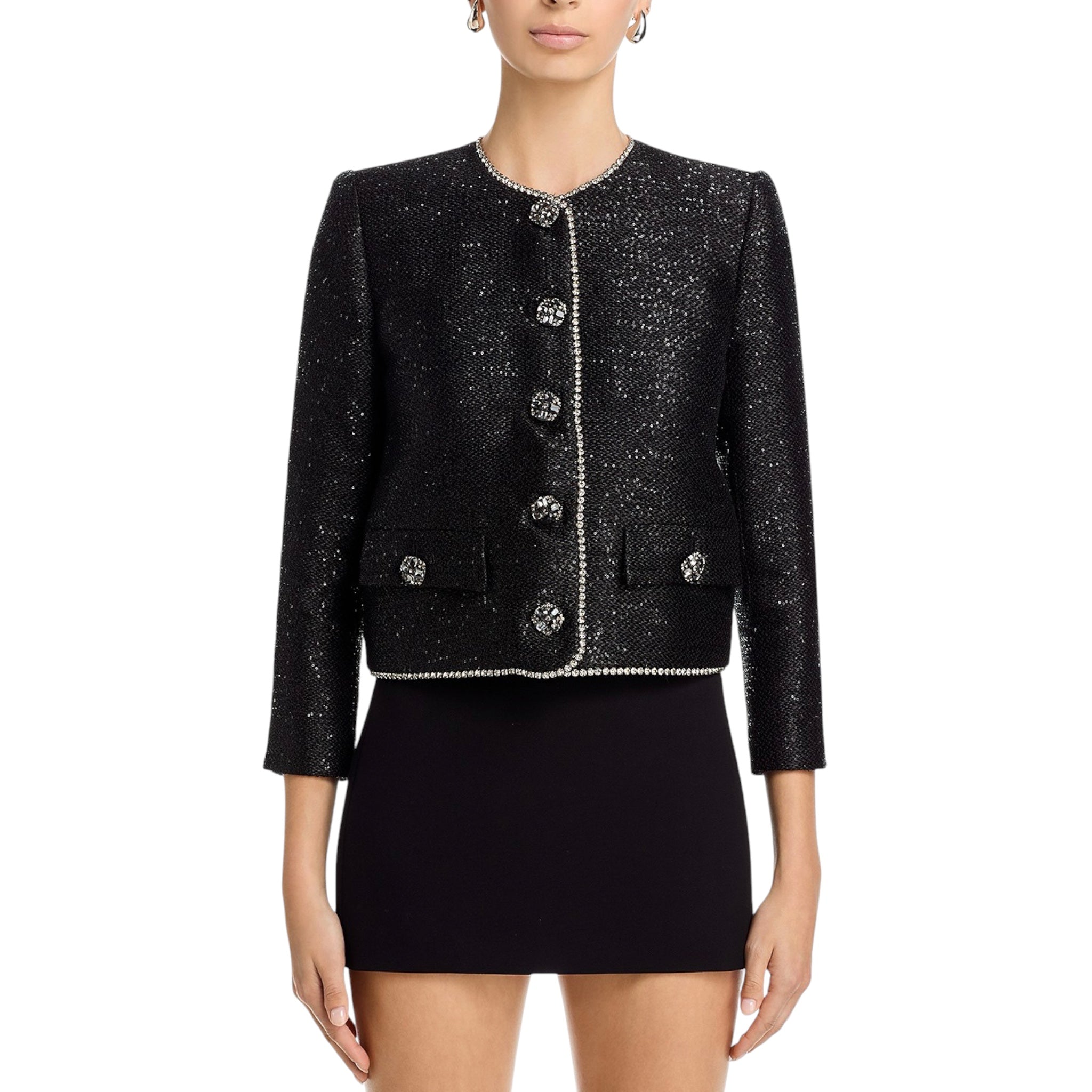 L’AGENCE Zell Crystal Trim Jacket Black Sequin Tweed Size 6
