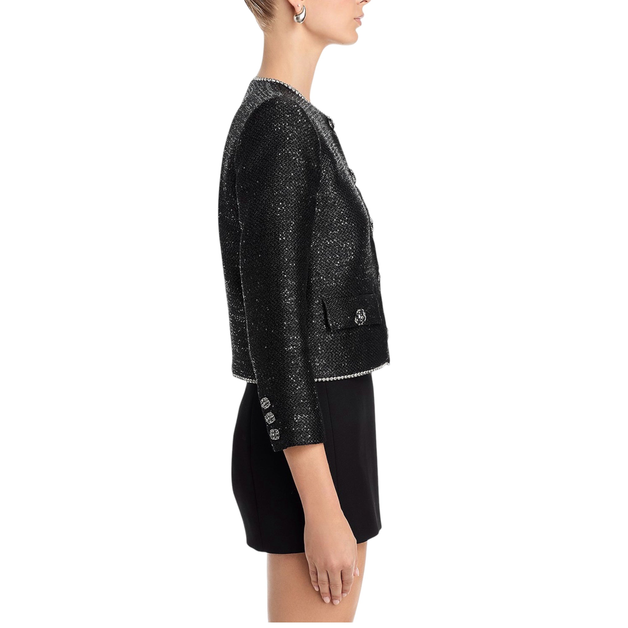 L’AGENCE Zell Crystal Trim Jacket Black Sequin Tweed Size 6