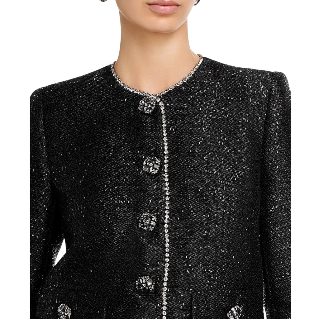L’AGENCE Zell Crystal Trim Jacket Black Sequin Tweed Size 6