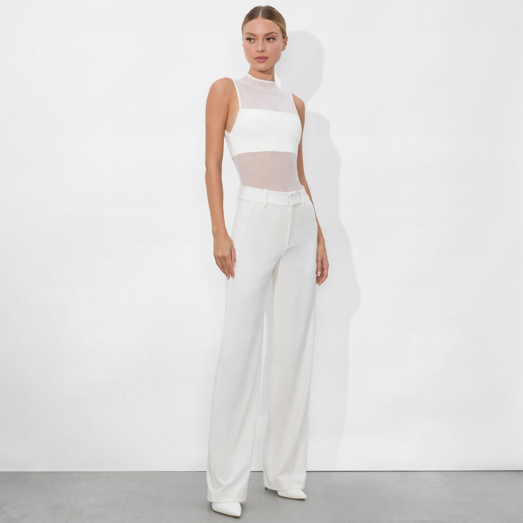 Alice + Olivia Alexander High-Rise Slim Straight Trouser – Off White – Size 4