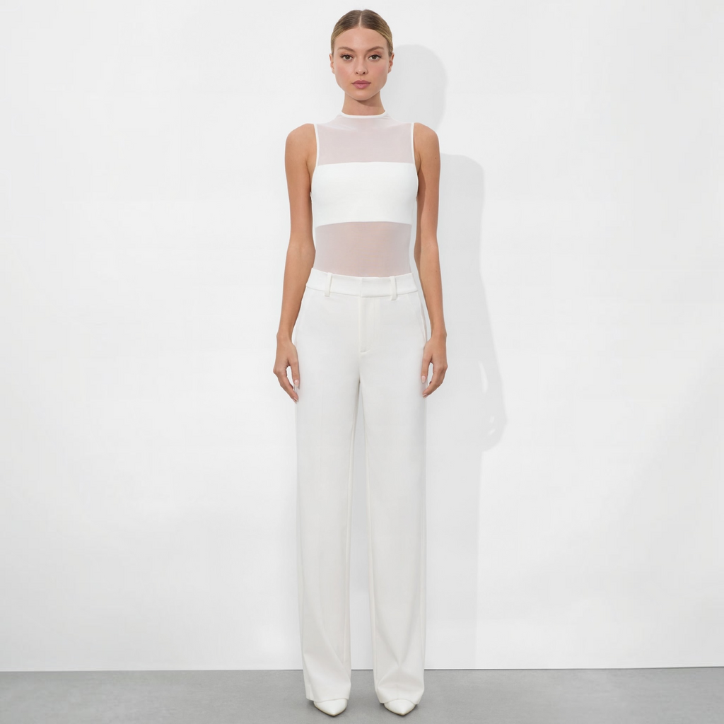 Alice + Olivia Alexander High-Rise Slim Straight Trouser – Off White – Size 4
