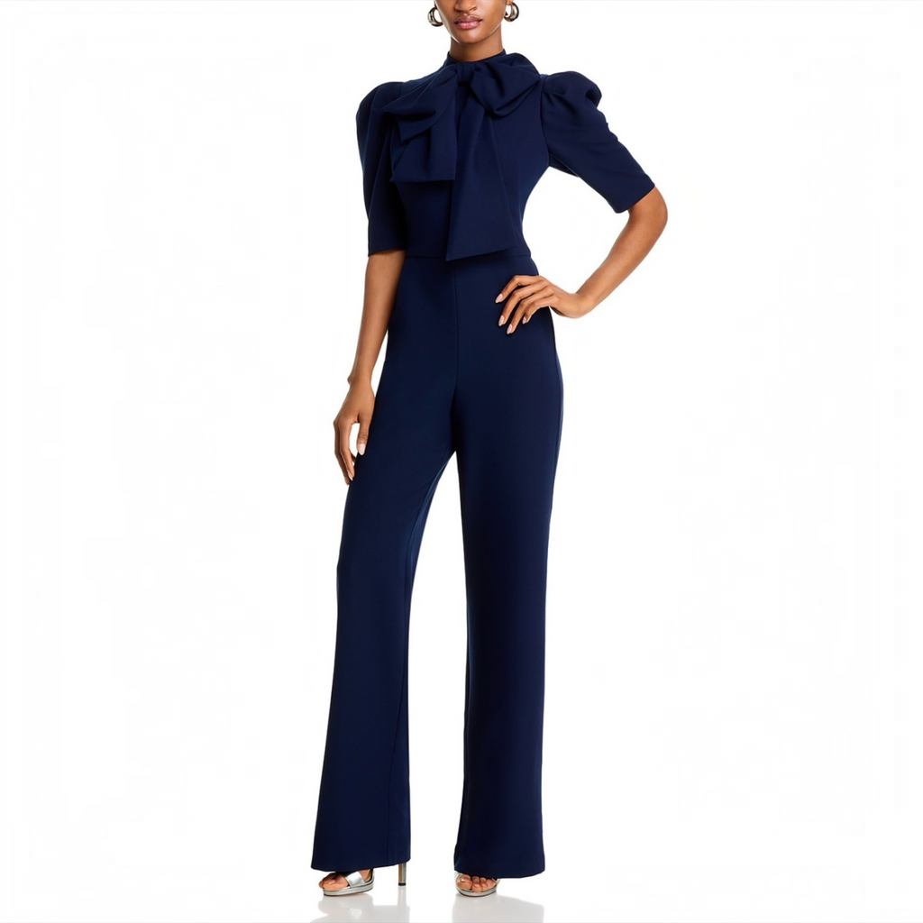 Black Halo Ara Bow Straight Leg Jumpsuit Navy Size 10