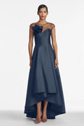 Sachin & Babi Blakely Gown Navy Hi-Lo Floral Detail Size 14 $795