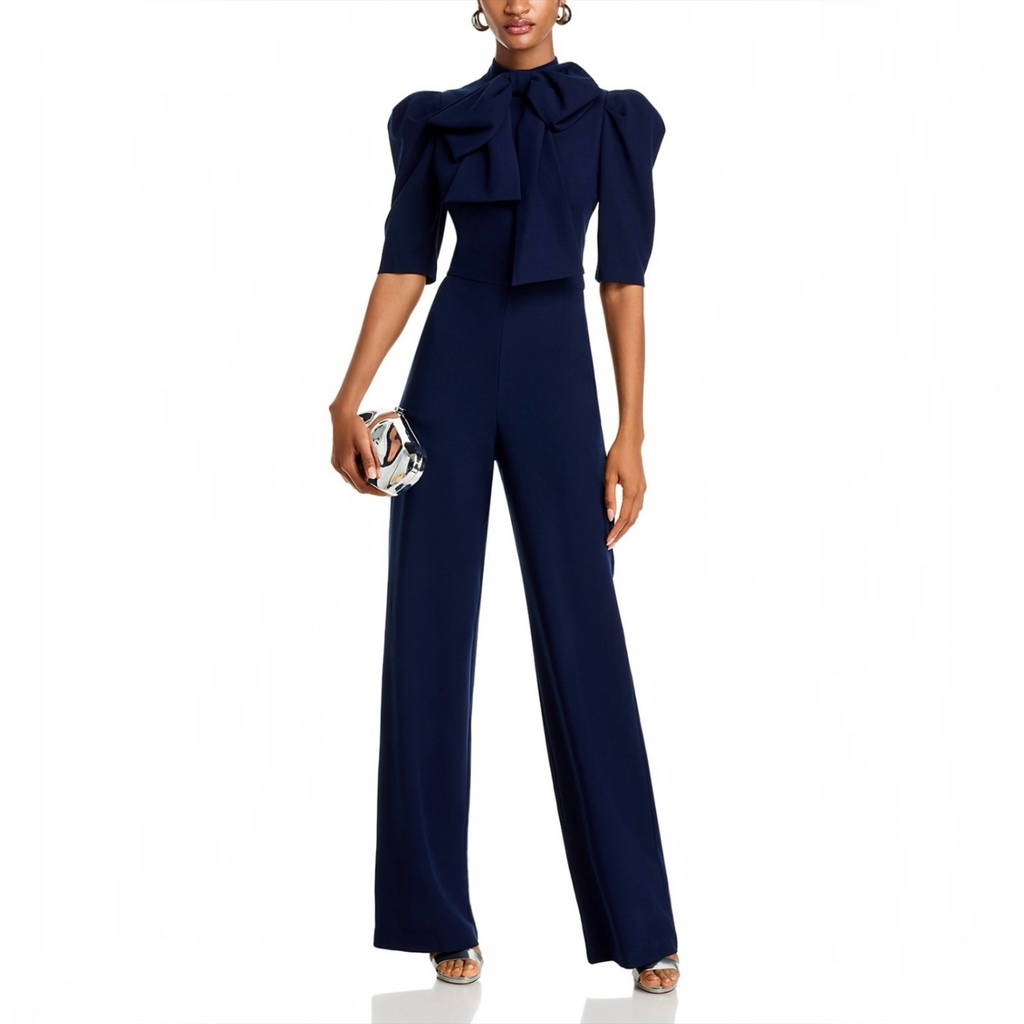 Black Halo Ara Bow Straight Leg Jumpsuit Navy Size 10