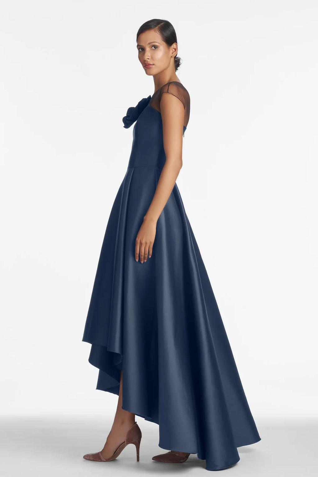 Sachin & Babi Blakely Gown Navy Hi-Lo Floral Detail Size 14 $795