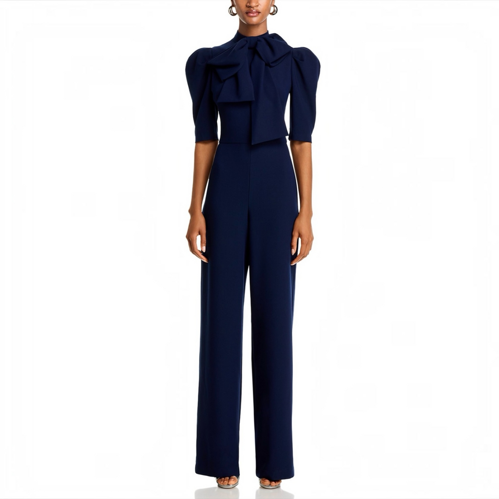 Black Halo Ara Bow Straight Leg Jumpsuit Navy Size 10