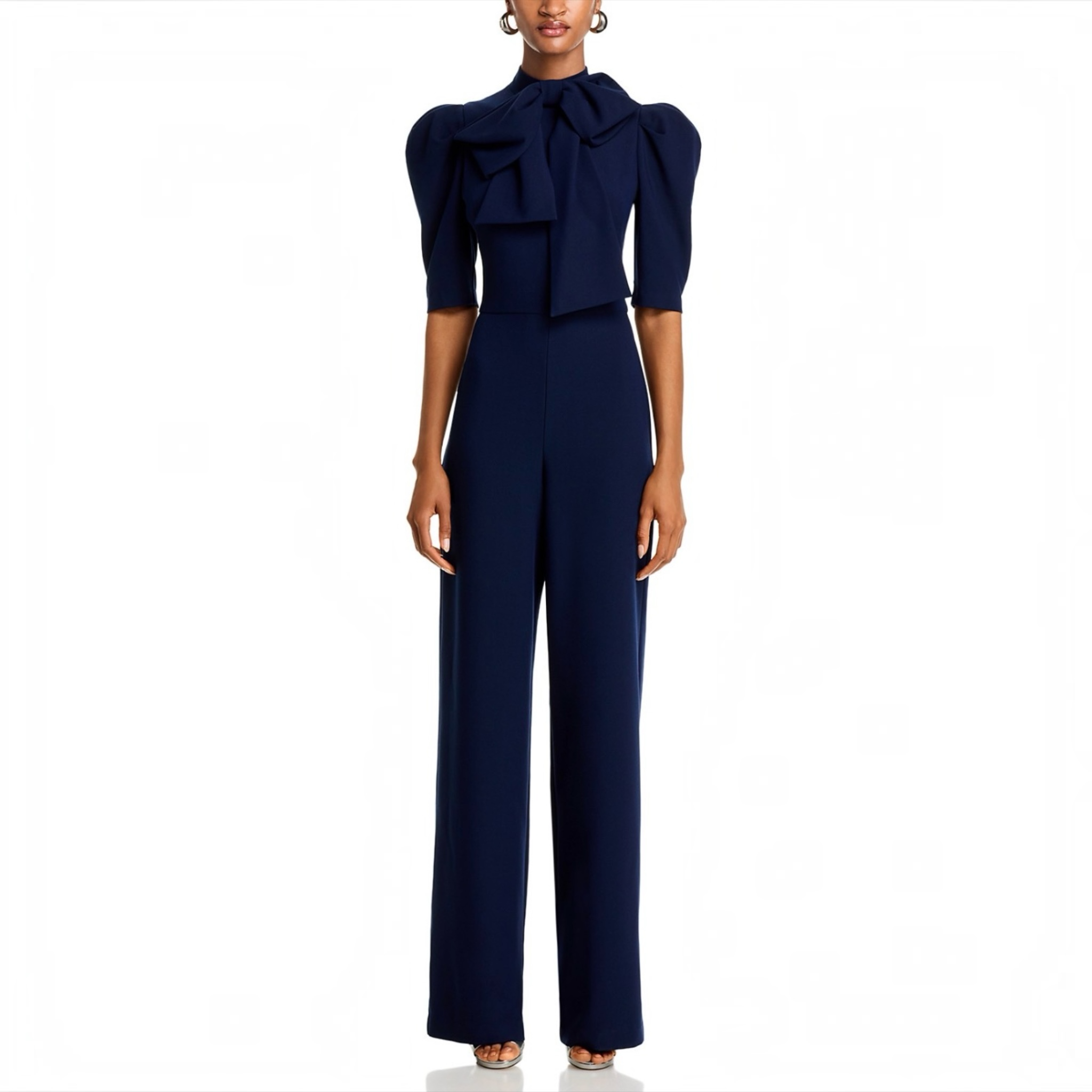 Black Halo Ara Bow Straight Leg Jumpsuit Navy Size 10