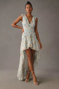 Mac Duggal 55826 Blue Floral High Low Ruffle Dress Size 2
