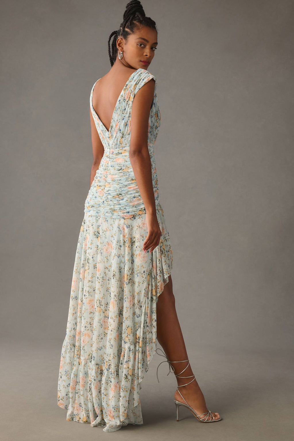 Mac Duggal 55826 Blue Floral High Low Ruffle Dress Size 2
