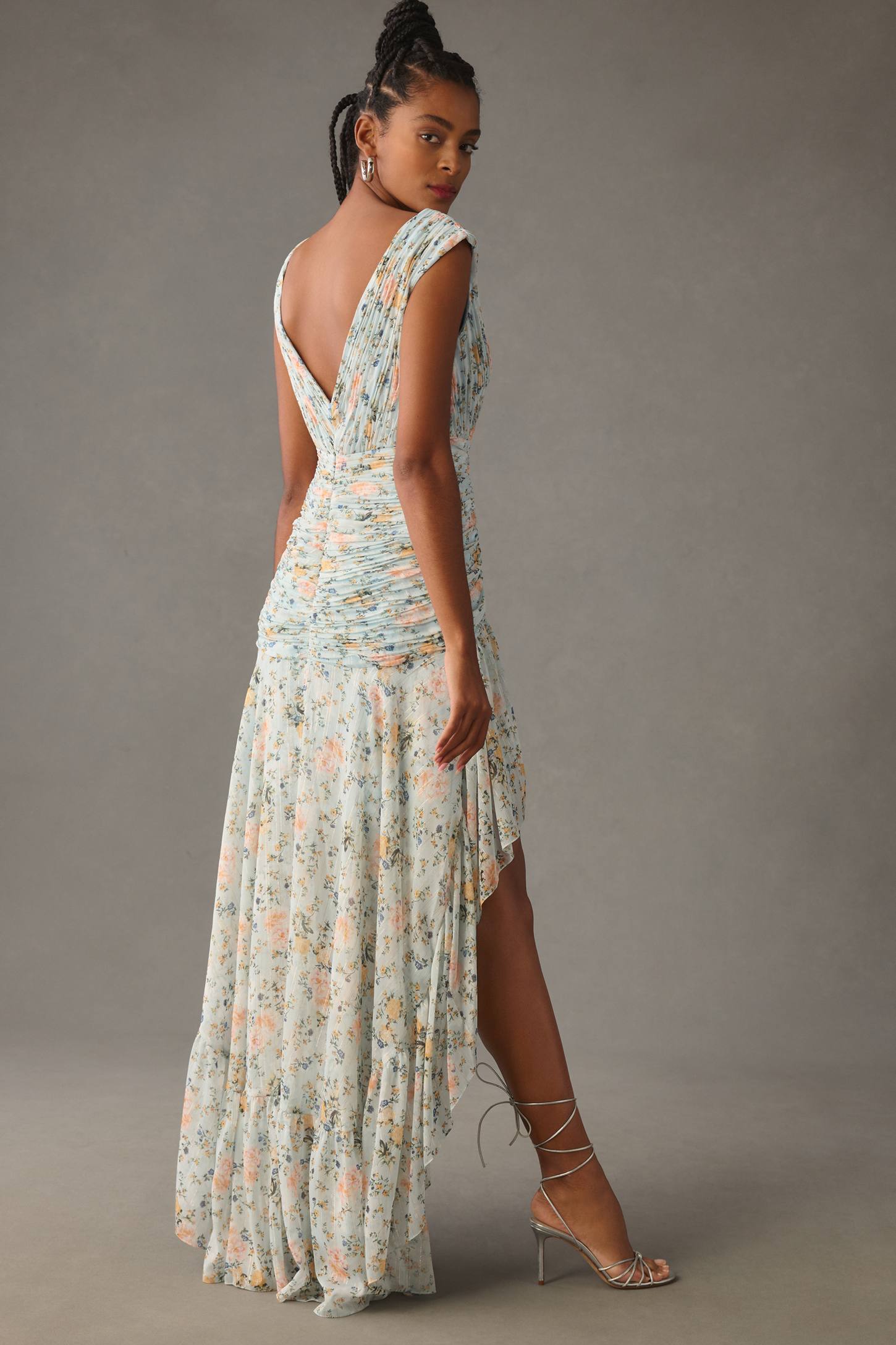 Mac Duggal 55826 Blue Floral High Low Ruffle Dress Size 2