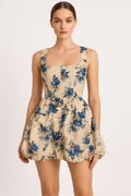 Siempre The Label Mia Bubble Mini Dress in Blue Posy Floral Sz Small $348