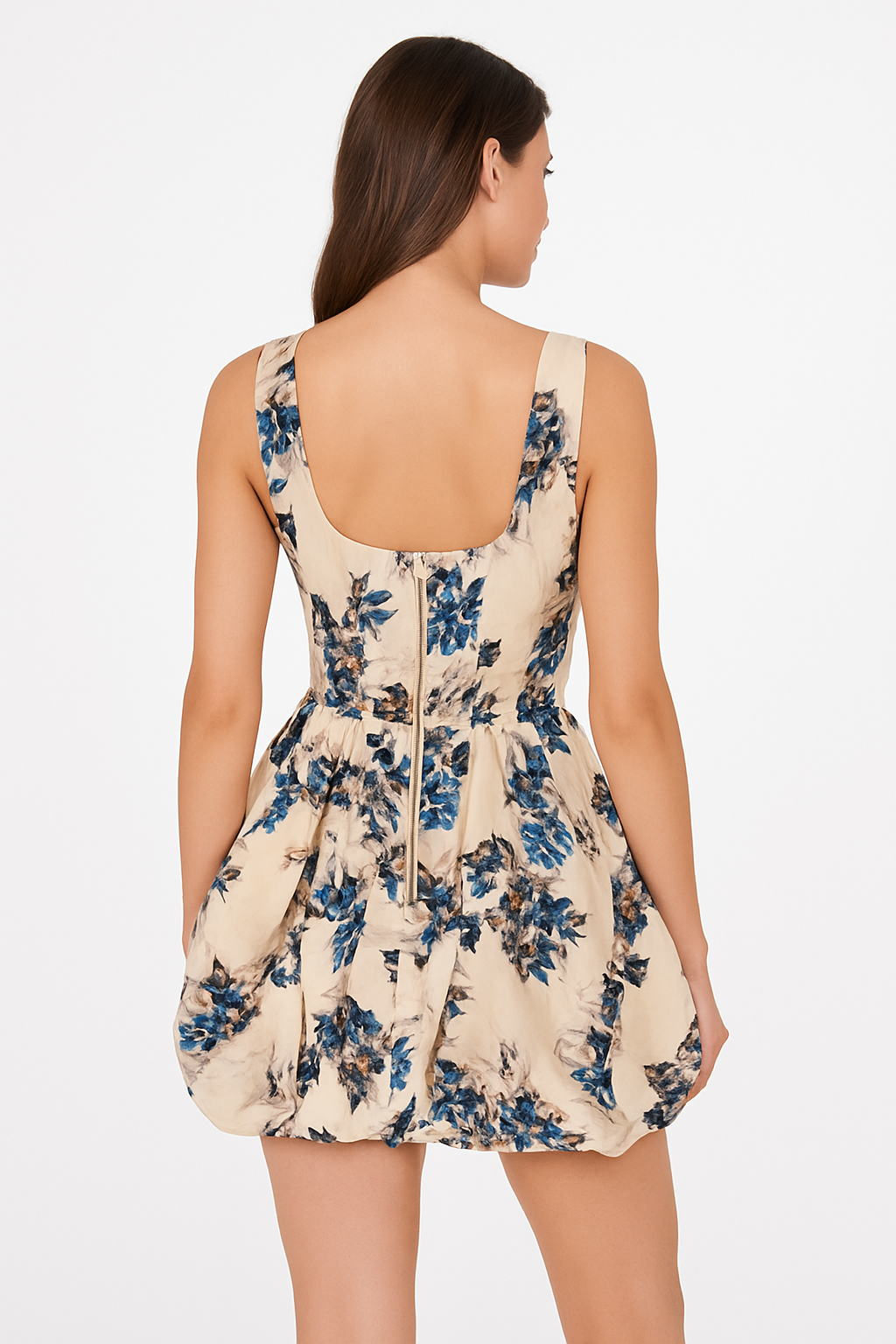 Siempre The Label Mia Bubble Mini Dress in Blue Posy Floral Sz Small $348