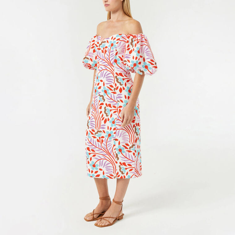 RHODE KARIMA OFF THE SHOULDER LINEN DRESS IN LAGO VINE PRINT SIZE 2 $525