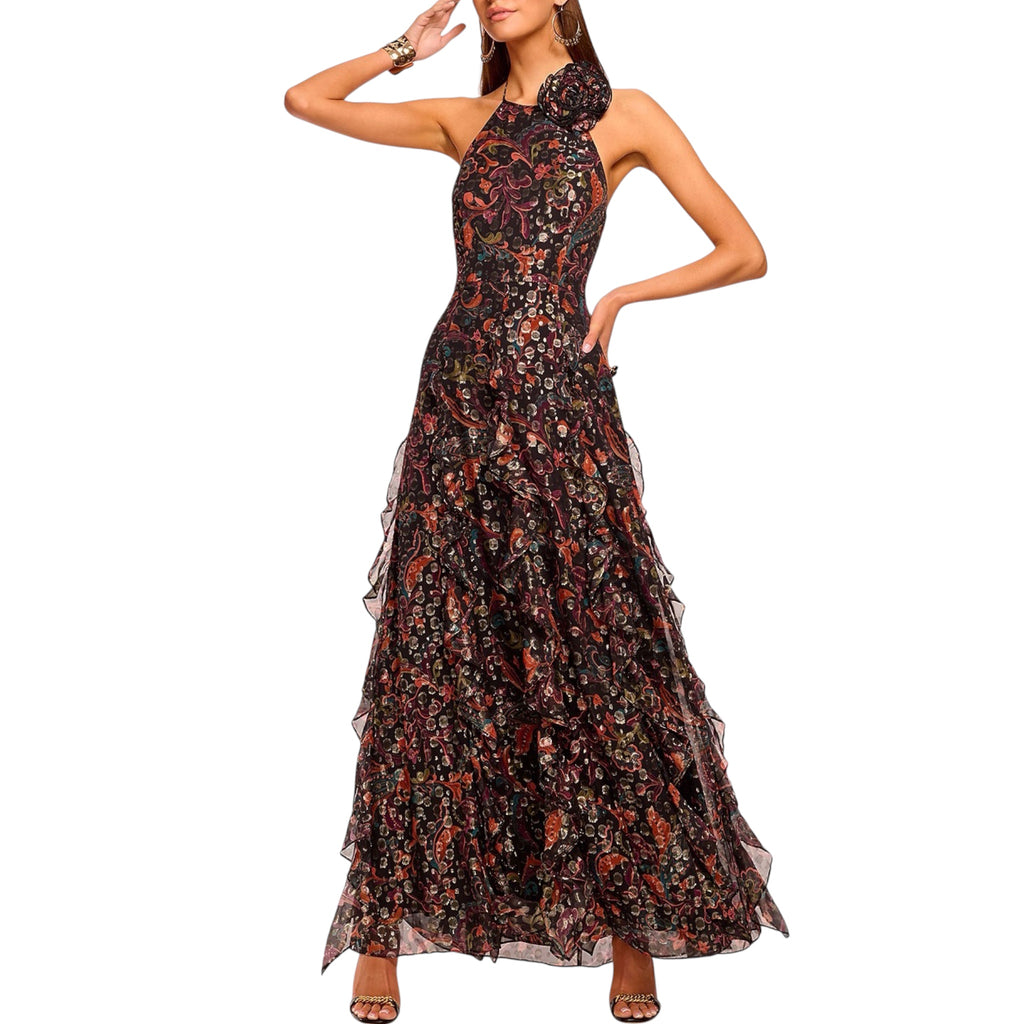 Ramy Brook Idella Printed Halter Gown Size 4