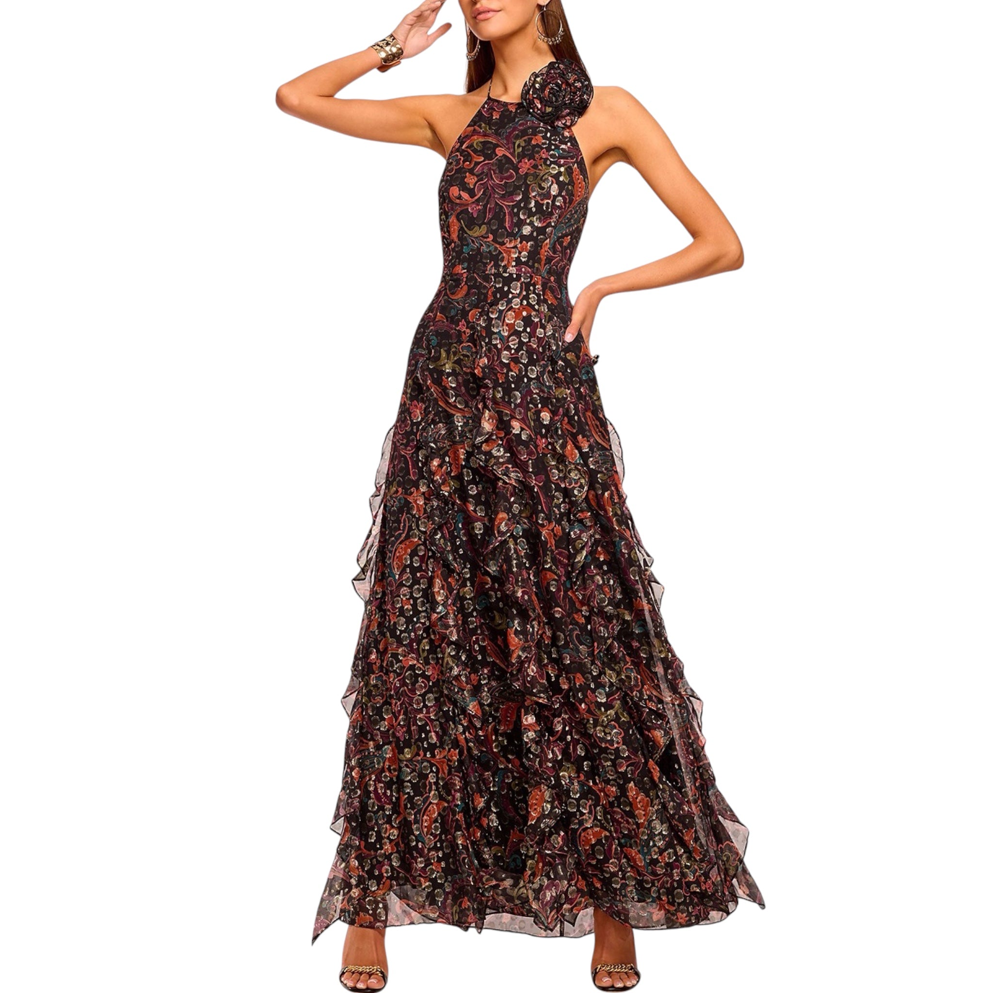 Ramy Brook Idella Printed Halter Gown Size 4