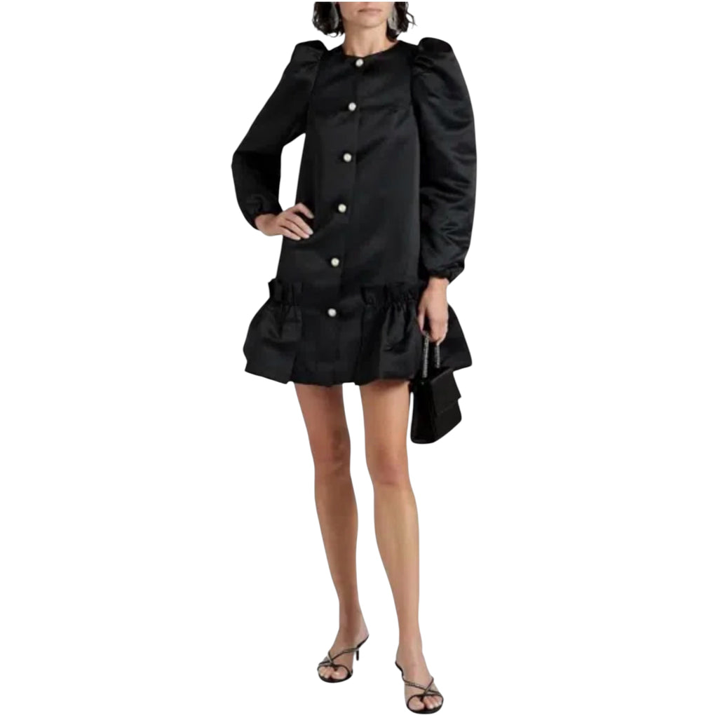 SLEEPER Mystery Puff Mini Dress in Black Sz XS