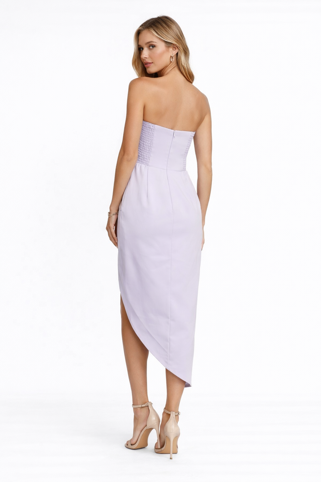 Amanda Uprichard Lilac Strapless Asymmetrical Midi Dress Size Small $260