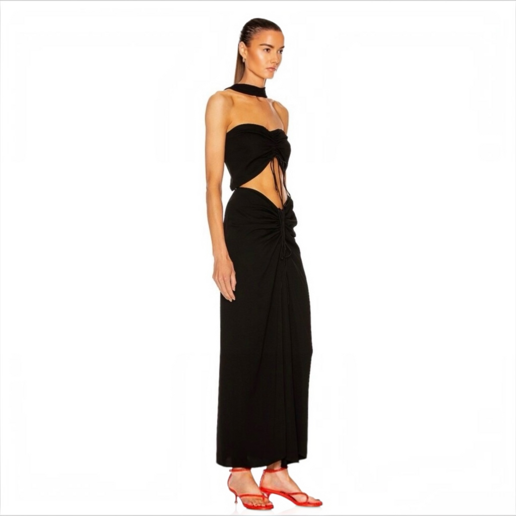 CHRISTOPHER ESBER Reversed Halter Disconnect Ruched Dress US 2
