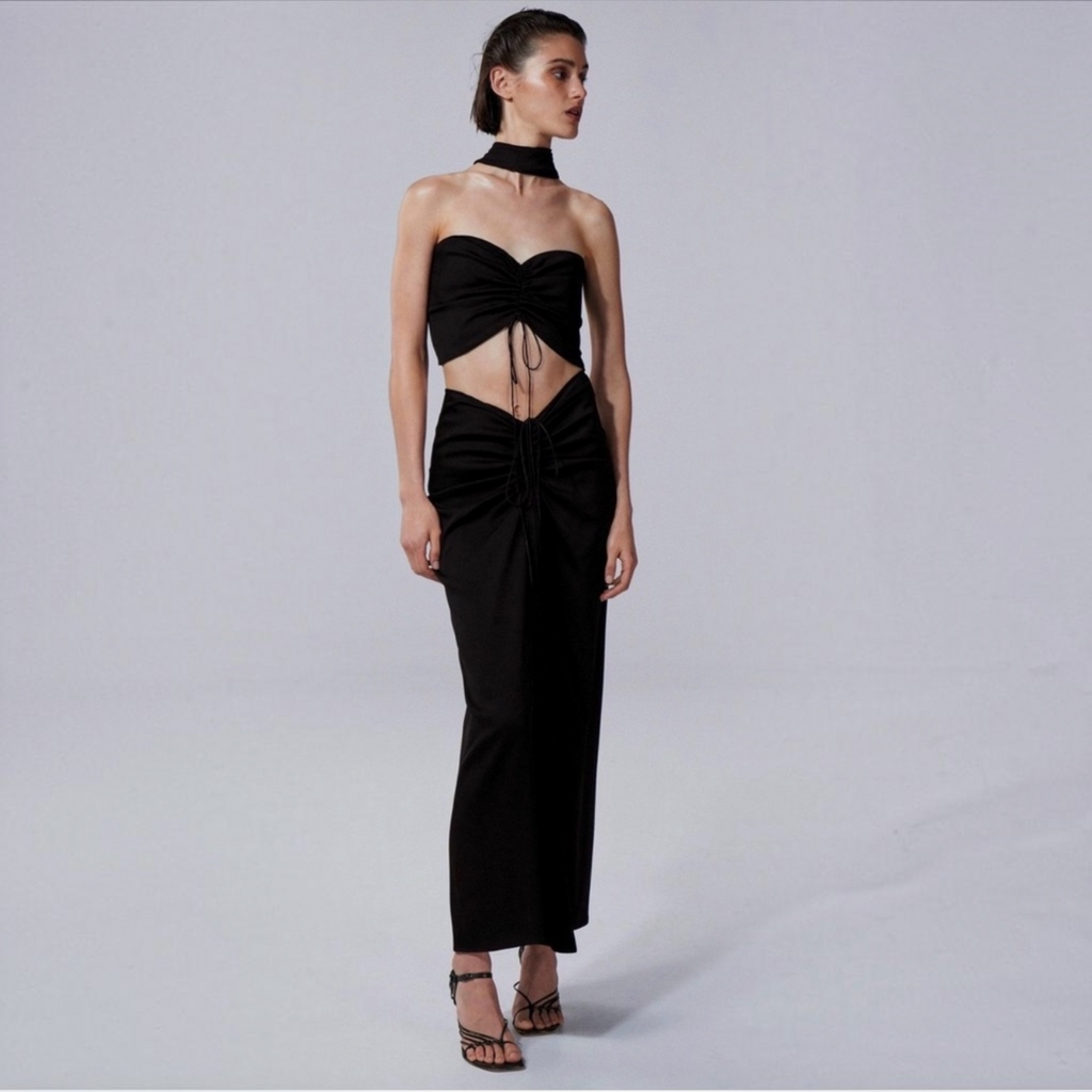 CHRISTOPHER ESBER Reversed Halter Disconnect Ruched Dress US 2