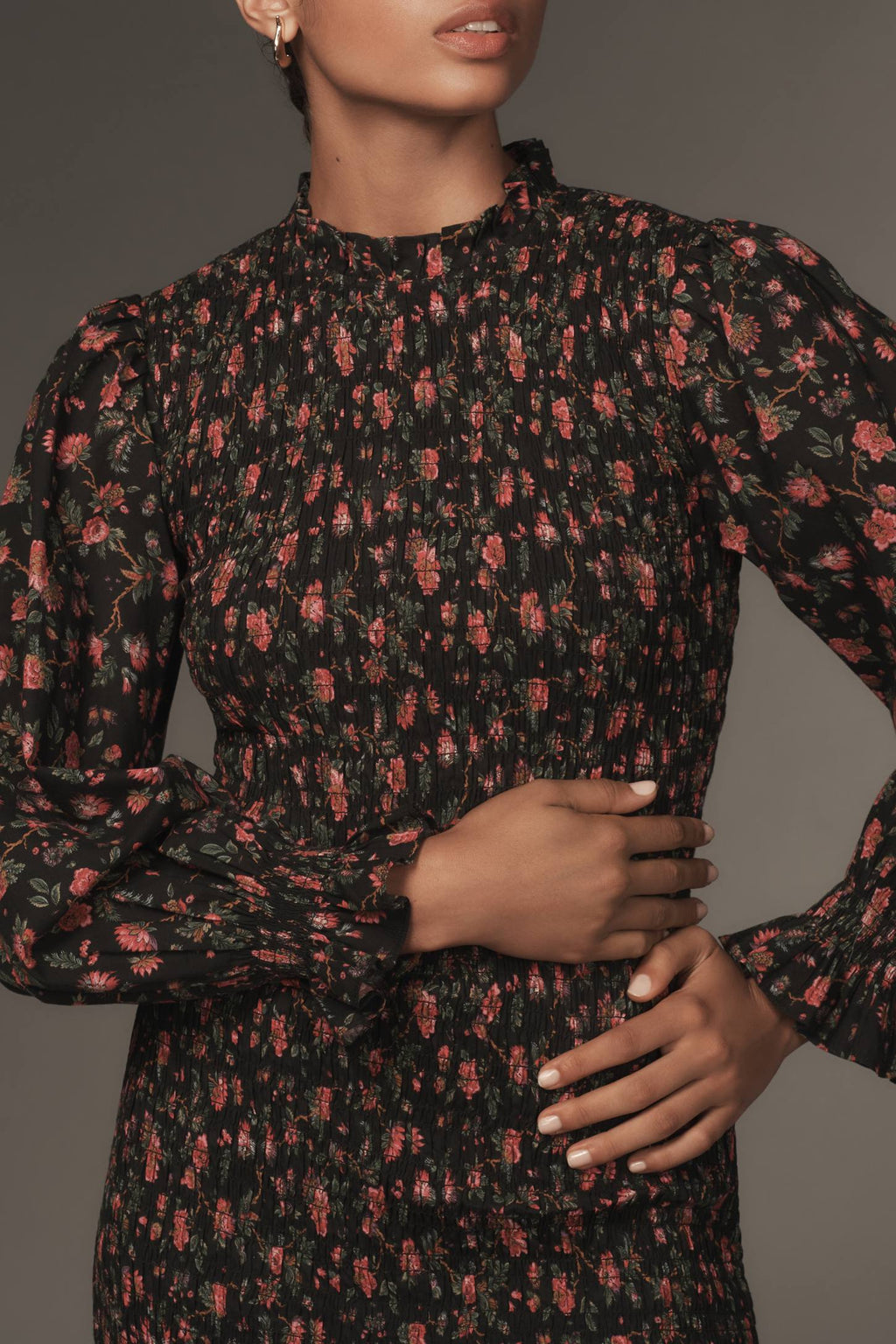 RHODE ELIZA
SMOCKED MIDI DRESS IN INK MORLAIX FLEUR SIZE Small $475