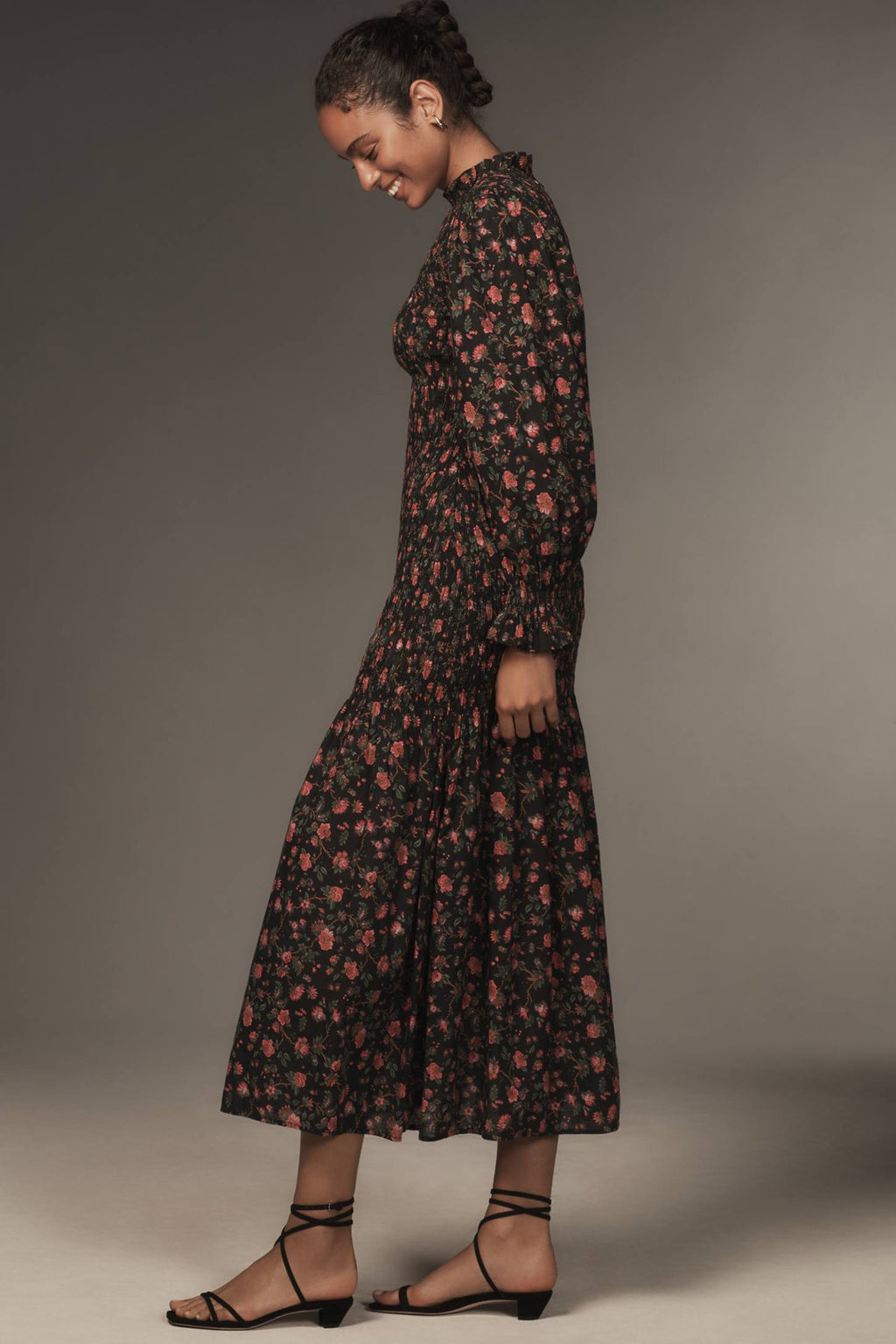 RHODE ELIZA
SMOCKED MIDI DRESS IN INK MORLAIX FLEUR SIZE Small $475