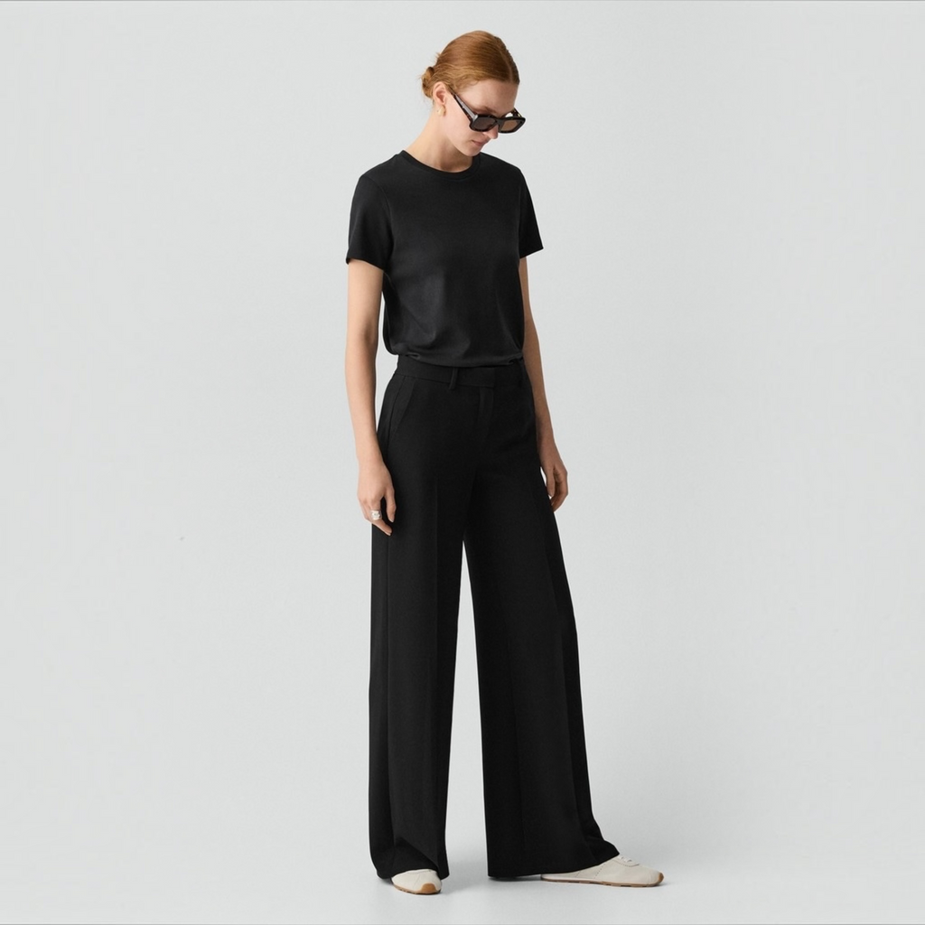 Theory Fluid Flare Pant 33” in Admiral Crepe – Black – Size 6