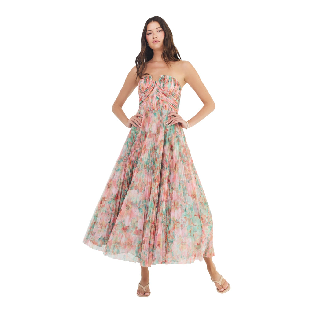 Hutch Corene Pleated Strapless Mesh Gown – Multi Azalea Garden – Size 2