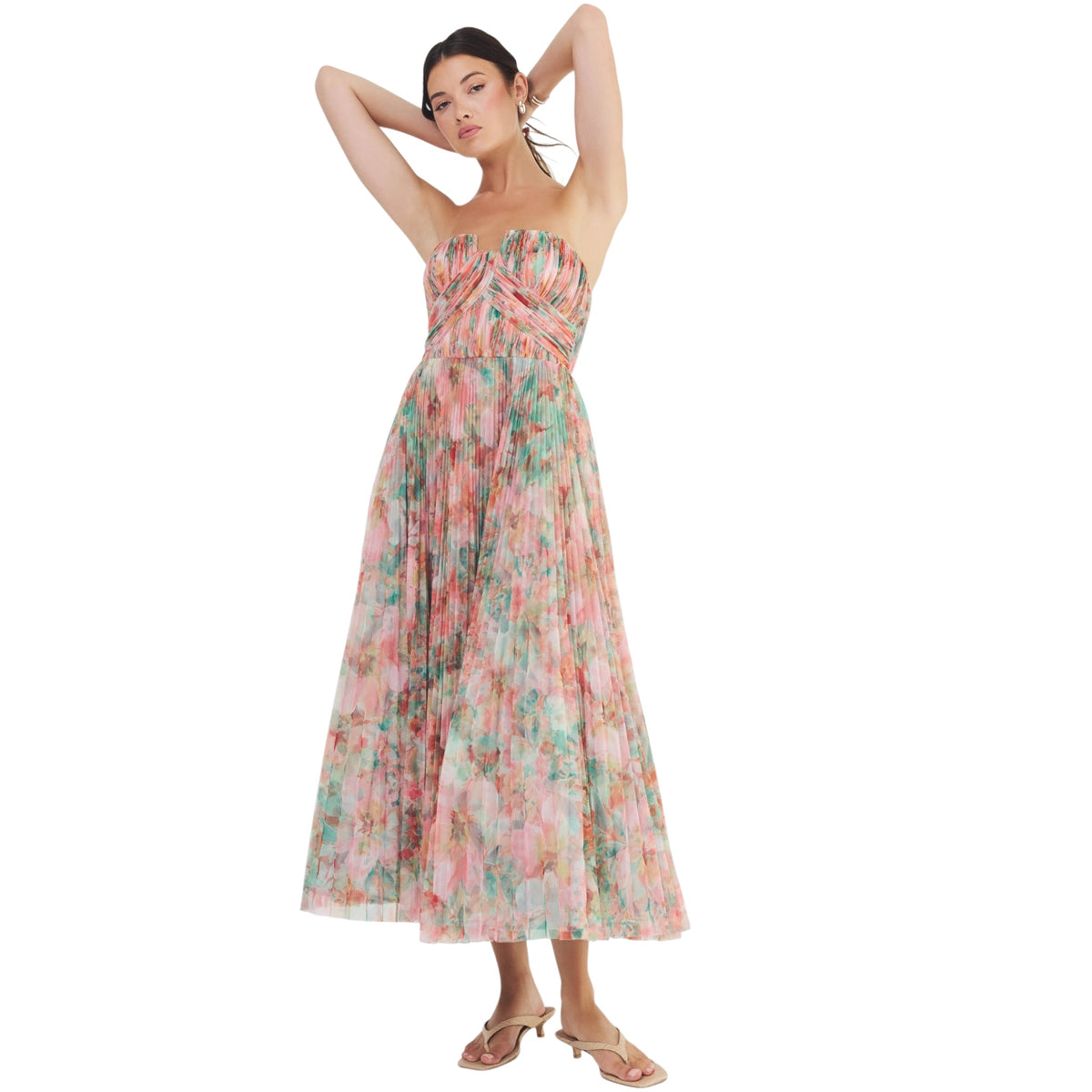 Hutch Corene Pleated Strapless Mesh Gown – Multi Azalea Garden – Size 2
