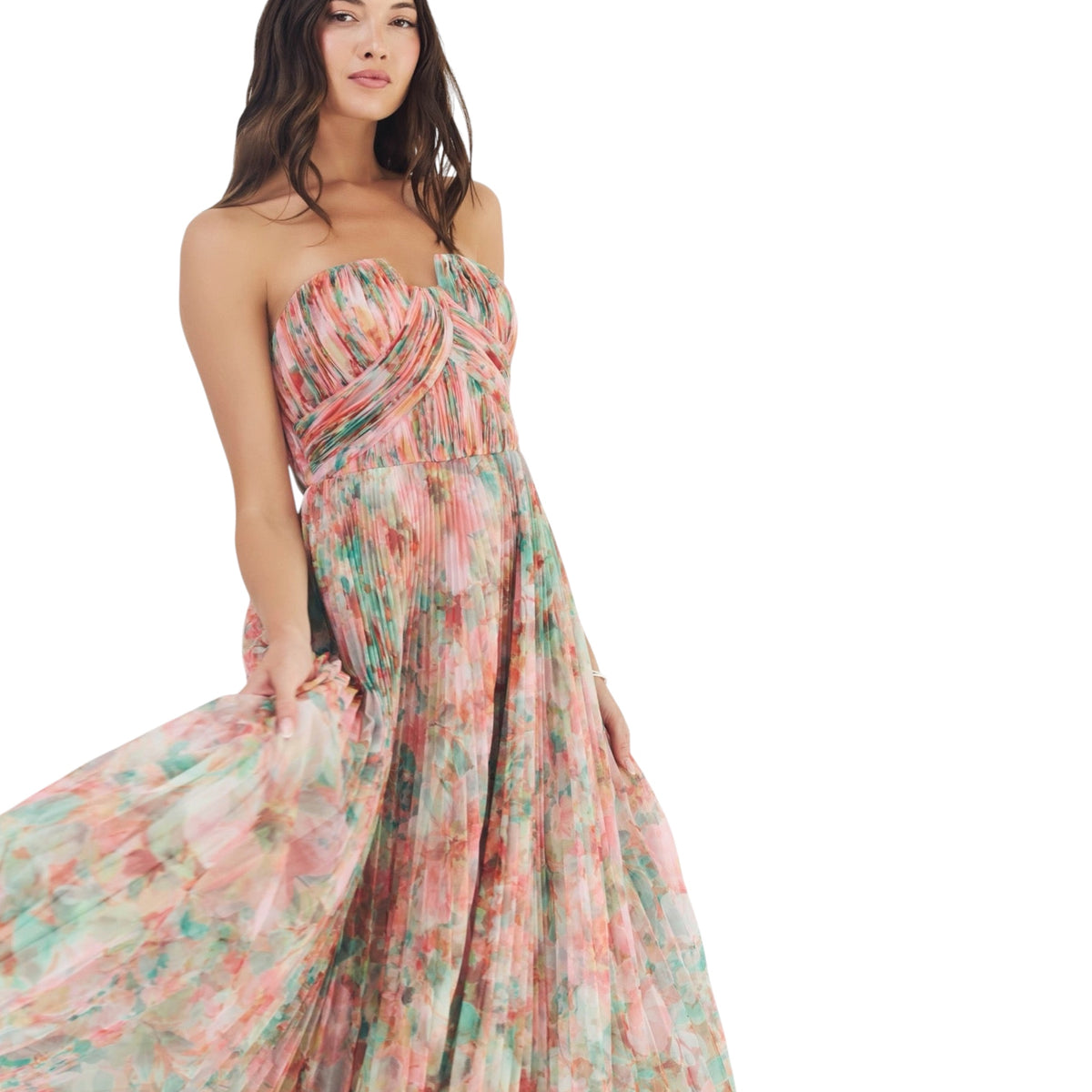Hutch Corene Pleated Strapless Mesh Gown – Multi Azalea Garden – Size 2
