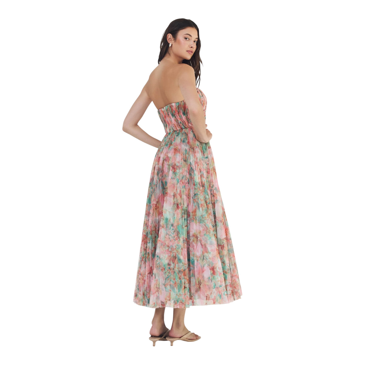 Hutch Corene Pleated Strapless Mesh Gown – Multi Azalea Garden – Size 2