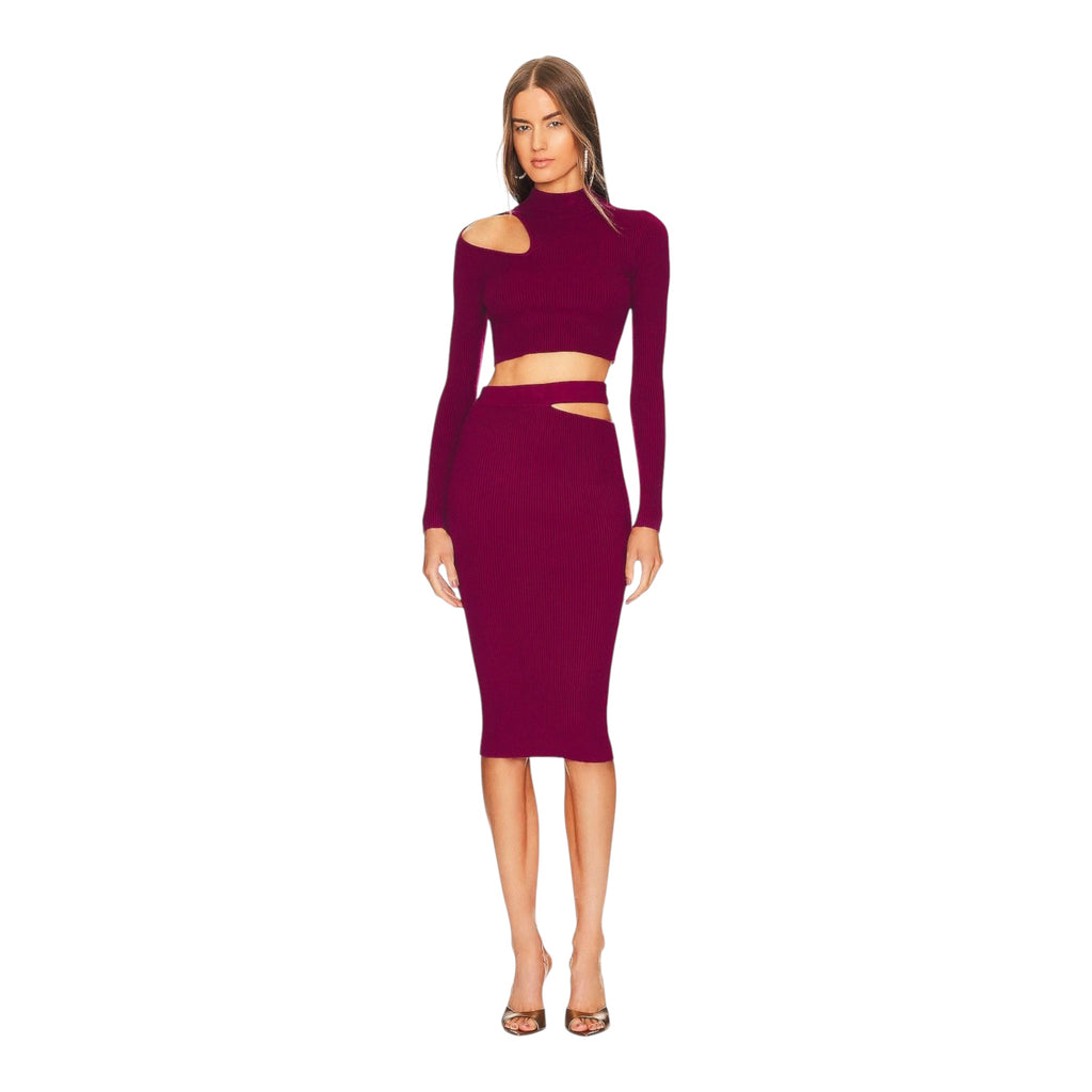 Michael Costello x REVOLVE Annalisa Dark Raspberry Cutout Knit 2-Piece Set