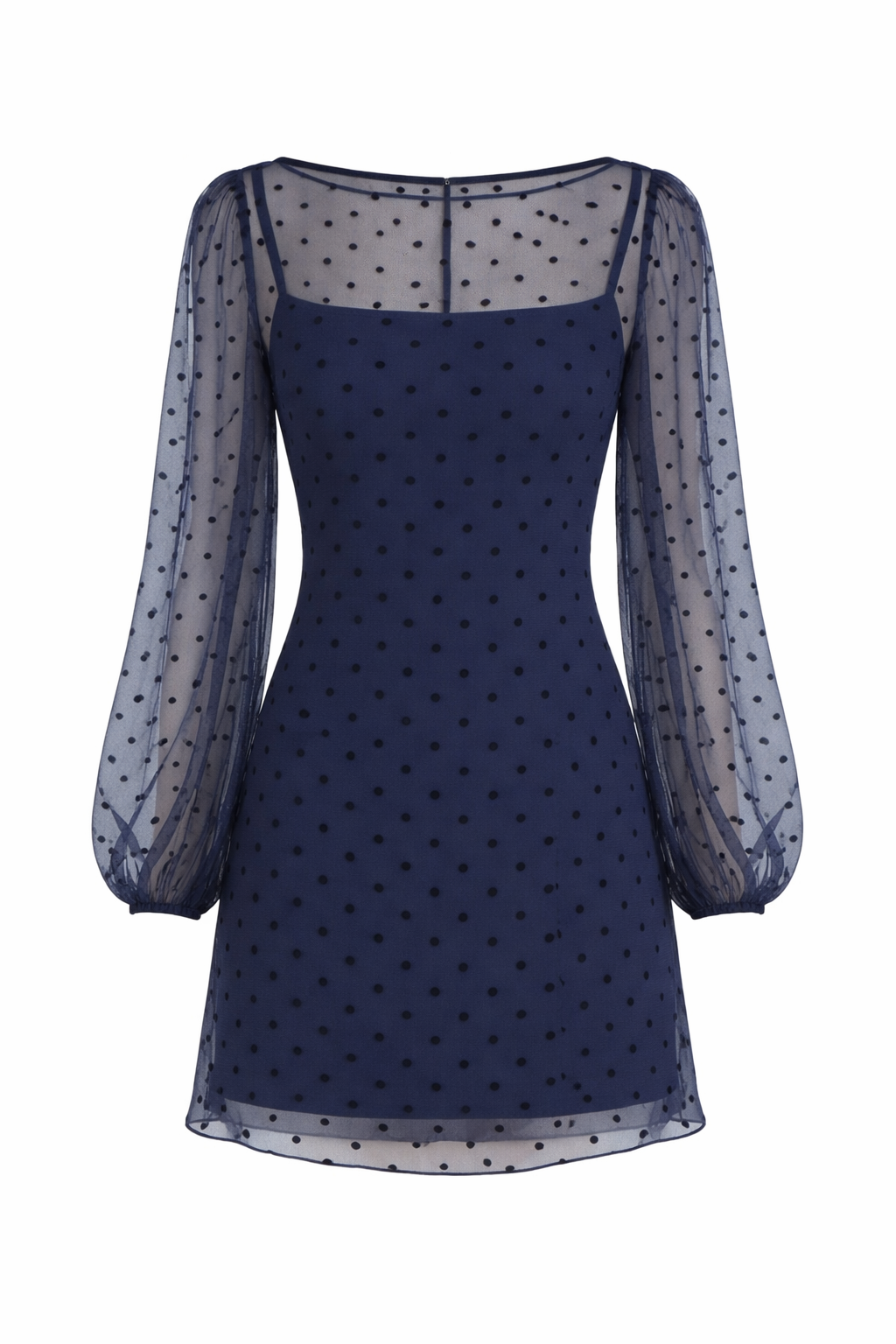 Amanda Uprichard Navy Sheer Polka Dot Mini Dress Keyhole Back Long Sleeve Small $248