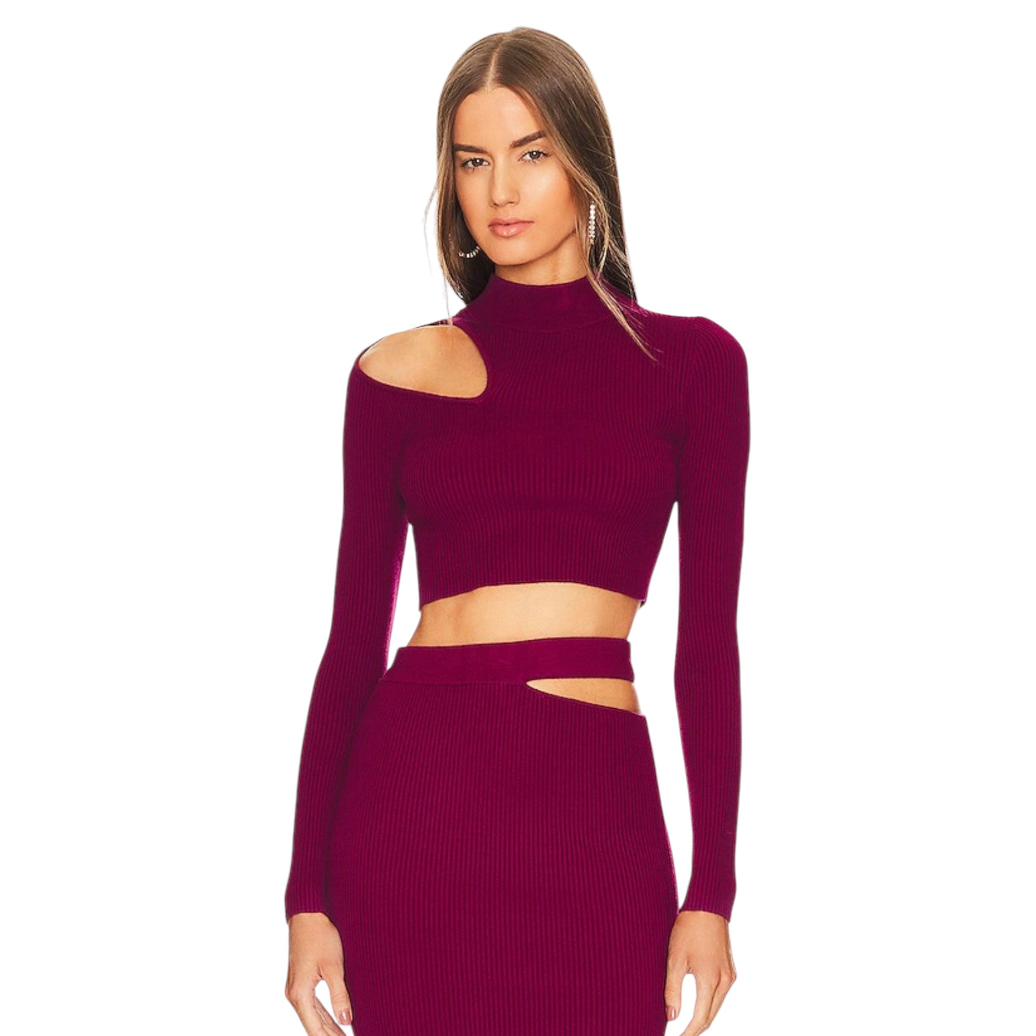 Michael Costello x REVOLVE Annalisa Dark Raspberry Cutout Knit 2-Piece Set