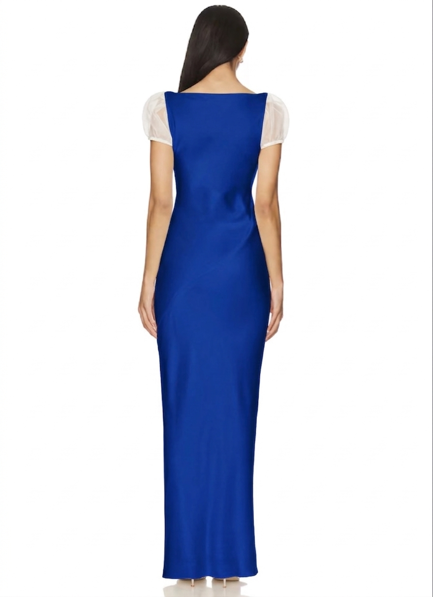 Amanda Uprichard Senna Maxi in Royal Blue Sheer Puff Sleeves Small
$378