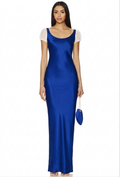 Amanda Uprichard Senna Maxi in Royal Blue Sheer Puff Sleeves Small
$378