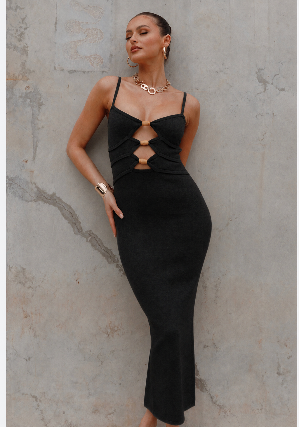 RUNAWAY THE LABEL Normani Cutout Midi Dress Black NWT Size 12