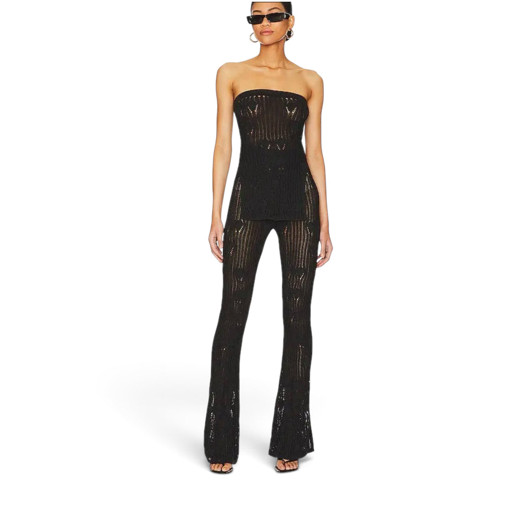 NBD Astra Knit Pant Black Open Knit Sheer Flare Pants Size Small