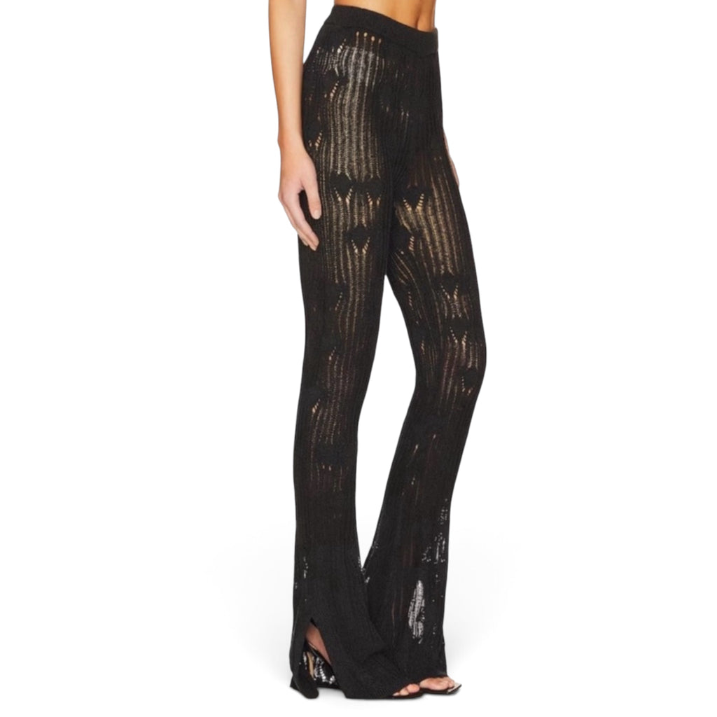 NBD Astra Knit Pant Black Open Knit Sheer Flare Pants Size Small