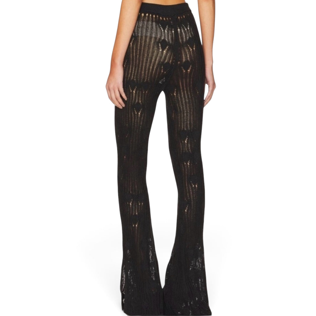 NBD Astra Knit Pant Black Open Knit Sheer Flare Pants Size Small